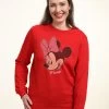 Disney Mickey Classic Minnie Big Face DistressedFelpaRed Donna Felpe H3A21J9HF-G11