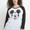 Disney Classic Mickey Mickey FaceMaglietta A Manica LungaWhite Black Donna T-shirt E Top H3A21DBCO-A11
