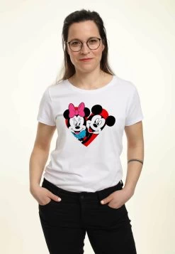 Disney Mickey Mouse Mickey Minnie Heart - T-Shirt Con Stampa - White