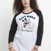 Disney Mickey Mouse Vintage BudsMaglietta A Manica LungaWhite Black Donna T-shirt E Top H3A21DBCY-T11