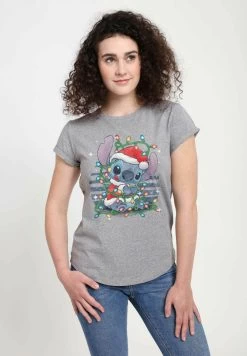 Disney Classics Stitch Xmas LightsT-Shirt Con StampaMelange Grey Donna T-shirt E Top H3A21D0L5-C11